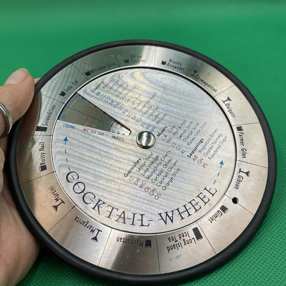 Vtg Cocktail Wheel Stainless Steel 15 Recipes Rubber Rim